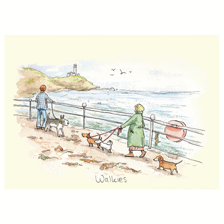 Walkies  Greetings Card by Two Bad Mice