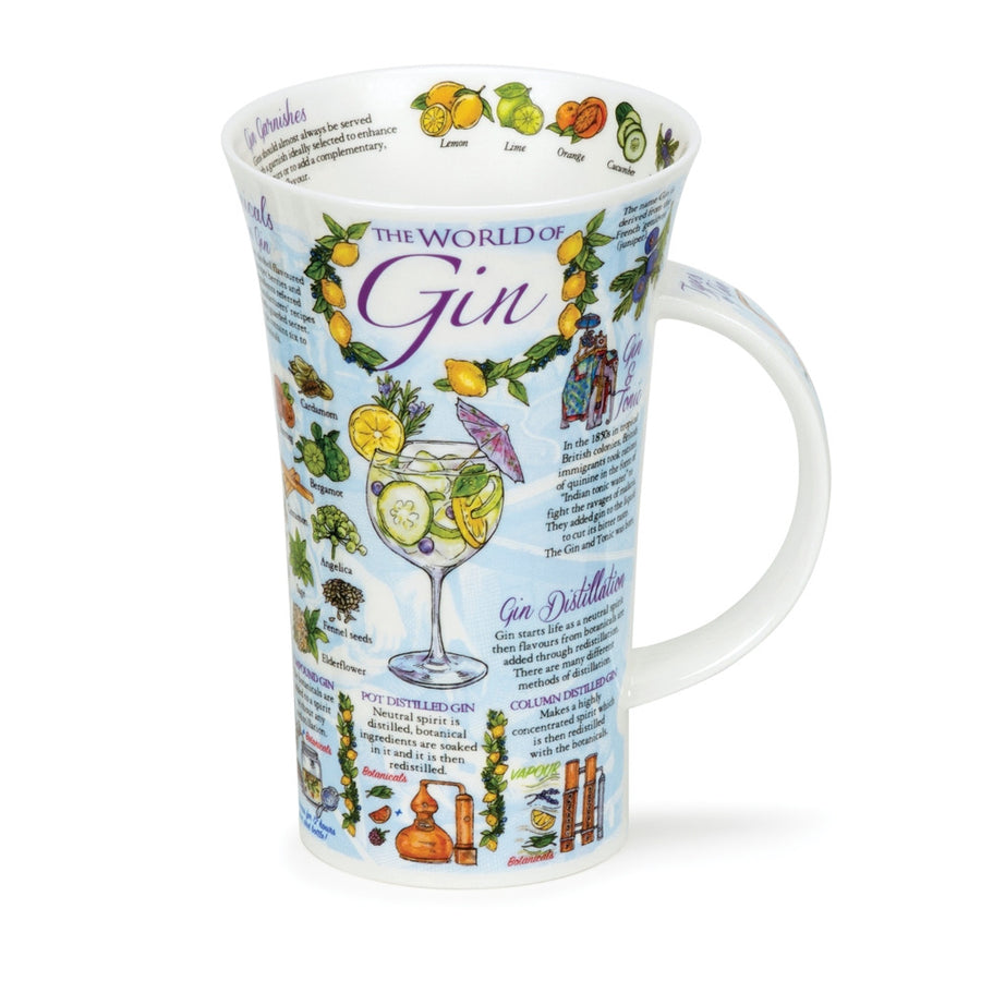 Dunoon fine bone china World of Gin mug in the Glencoe shape. Handmade in England.