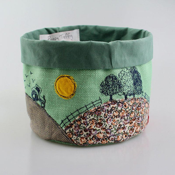 Country Life Embroidered Small Storage Art Pot by Poppy Treffry
