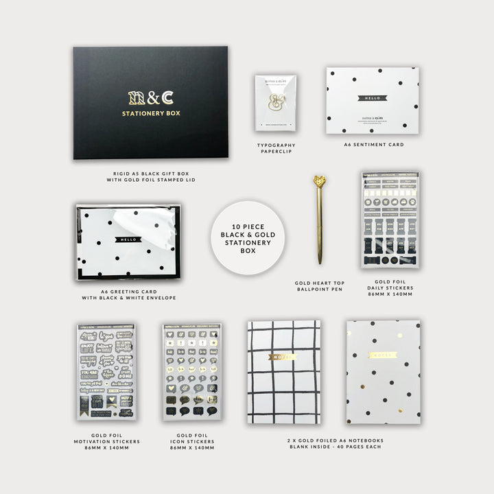 Black and Gold Stationery Box by Notes & Clips.
