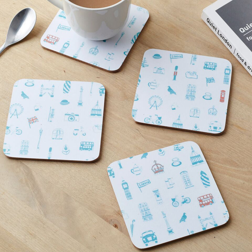 Simply London Coasters Set of 4 - Turquoise & Coral