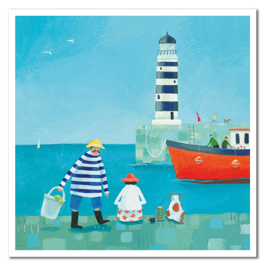 Fishing at the Lighthouse Greetings Card by Emma Ball