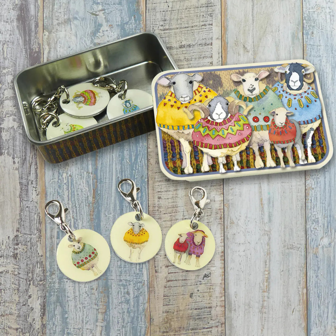 Sheep in Sweaters Set of 6 Stitch Crochet Markers in a Pocket Tin from Emma Ball.