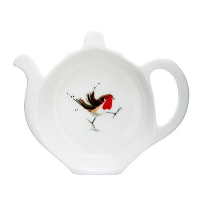 Winter Robin bone china tea bag tidy by Jane Abbott Designs