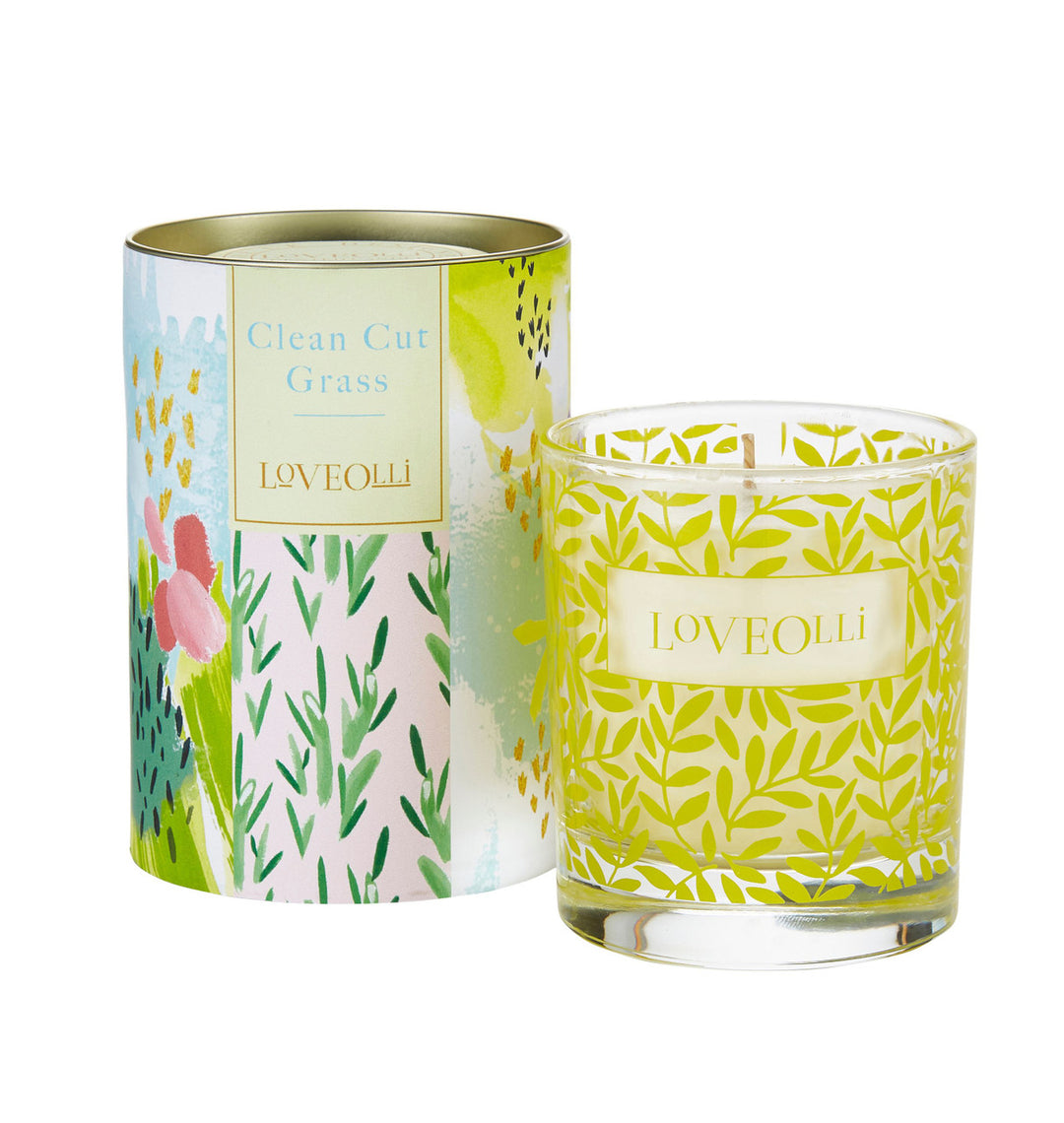 Love Olli Clean Cut Grass scented candle in glass. Hand poured in the UK.