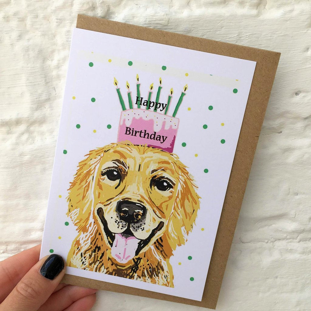 Golden Retriever Happy Birthday Card from Lucky Lobster Art