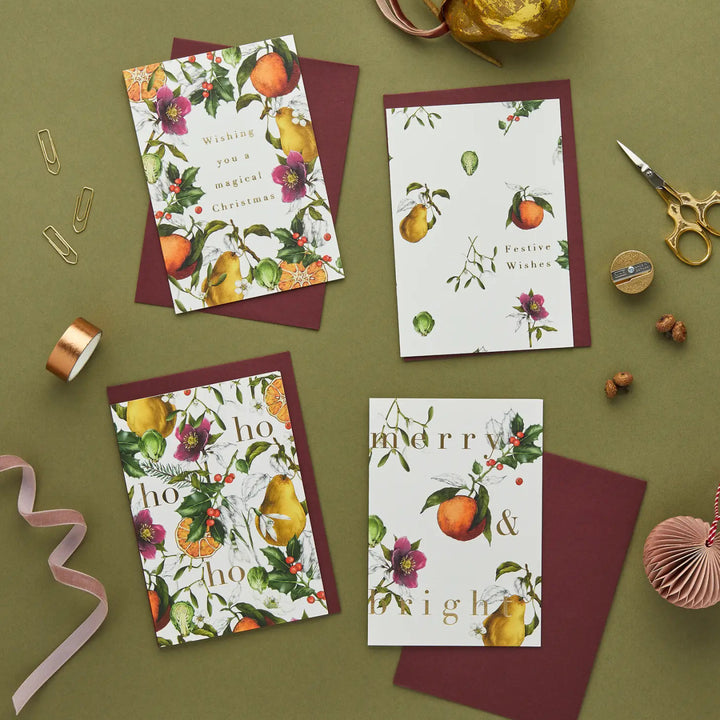 Winter Decadence - Box of 8 Luxury Botanical Christmas Cards