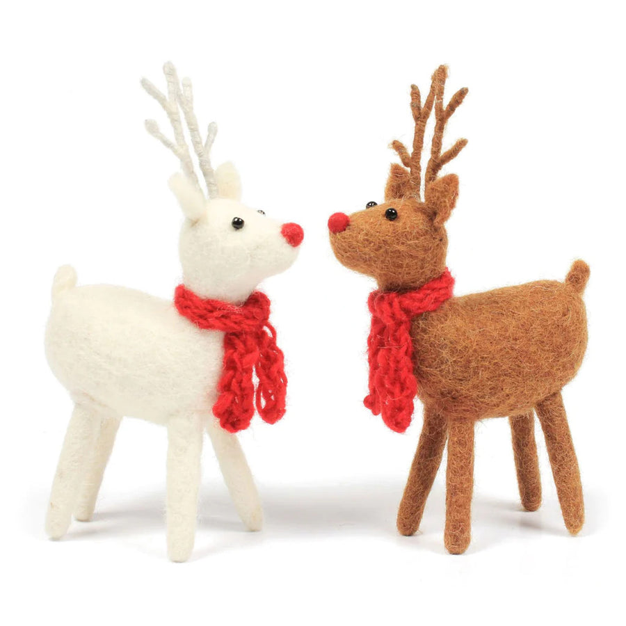 White & Brown Standing Reindeer Felt Decoration