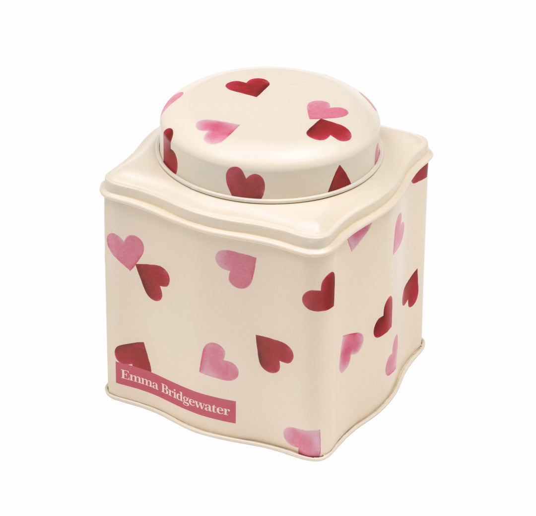 Pink Hearts domed lid wavy tea caddy