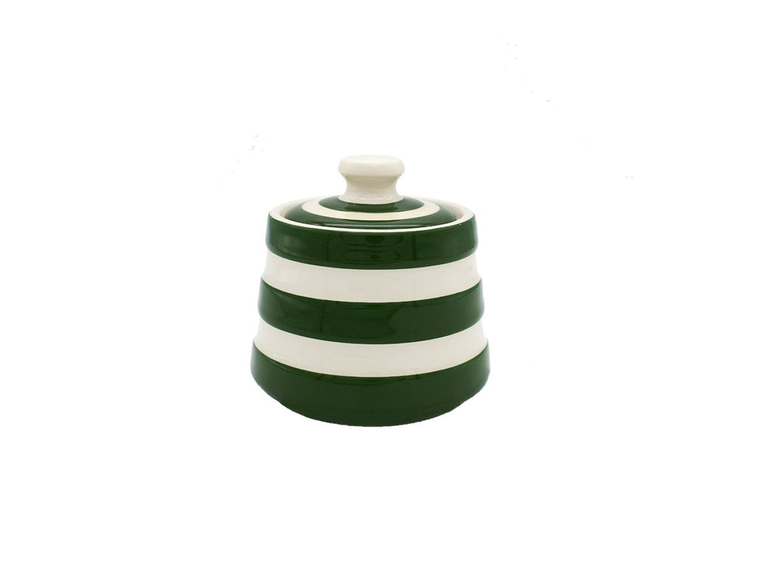 Cornishware Striped covered sugar Pot - adder green