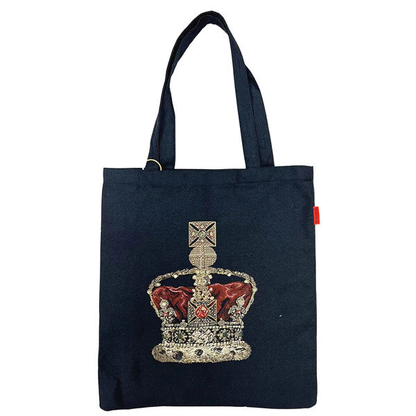 Black Crown Flat Tote Bag by Signare.