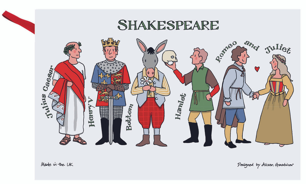 100% cotton Shakespeare Characters tea towel from Alison Gardiner.