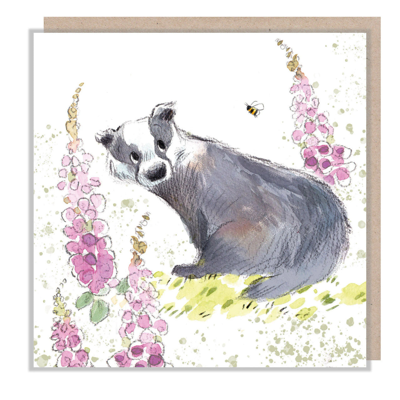 Badger with Foxgloves Greetings Card from Paper Shed Designs