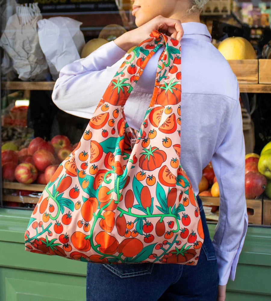 Tomato Medium Reusable Bag made form 100% recycled plastic bottles from Kind Bag London.