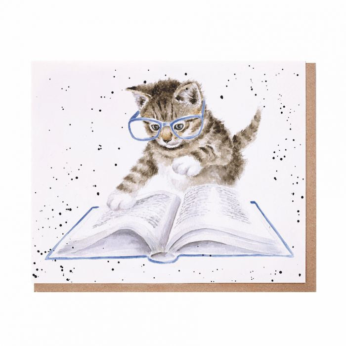 "Bookworm" Cat Greetings card by Hannah Dale for Wrendale Designs