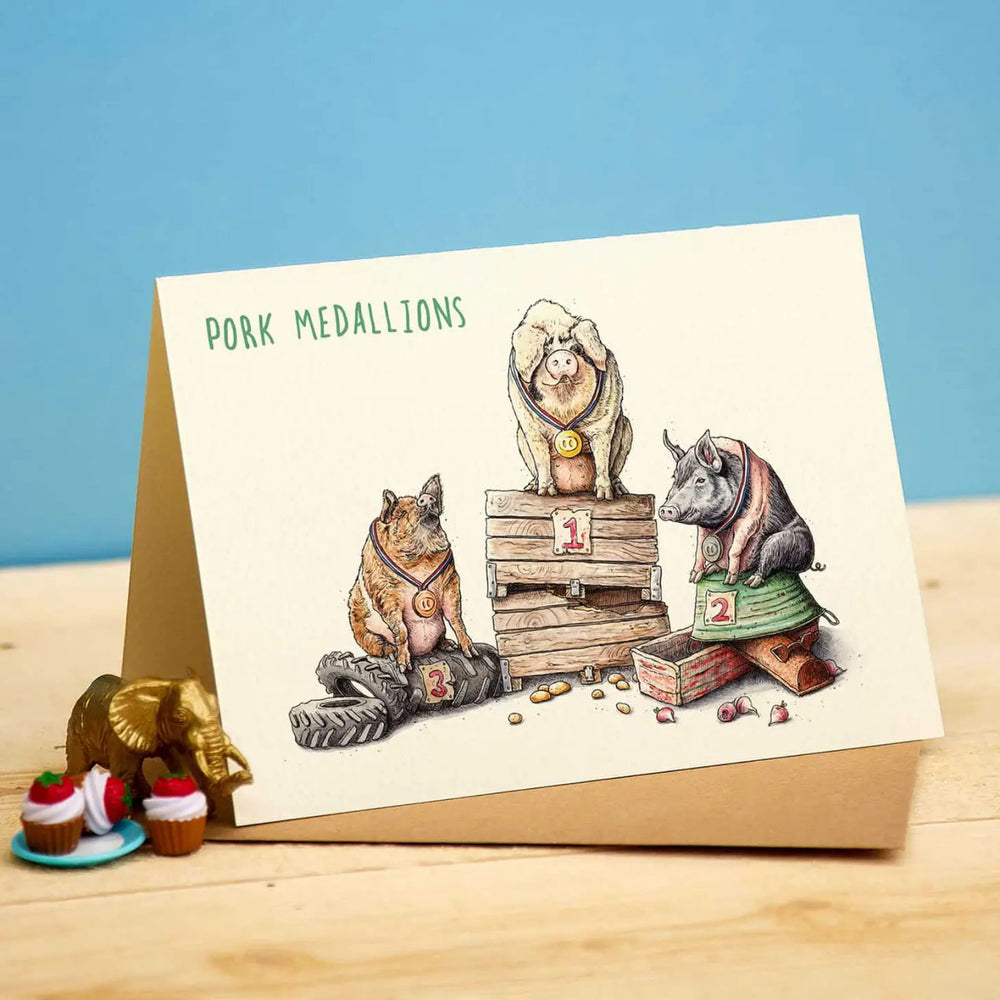 Pork Medallions Greetings Card by Bewilderbeest.