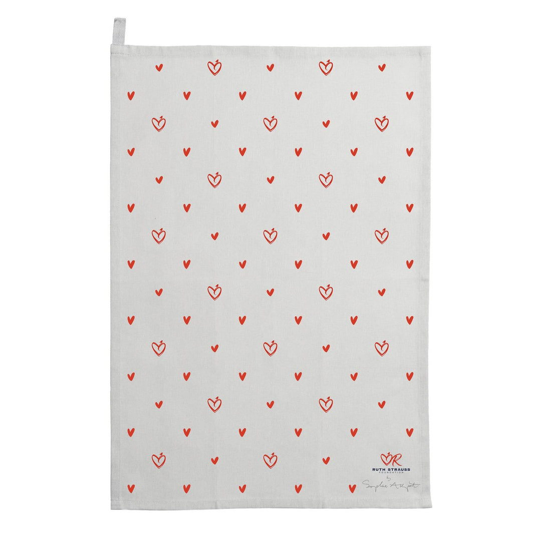 Red Hearts Tea Towel