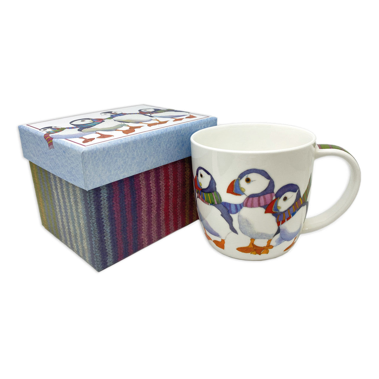 Emma Ball Puffins in a Long Scarf Bone China Mug (Boxed)