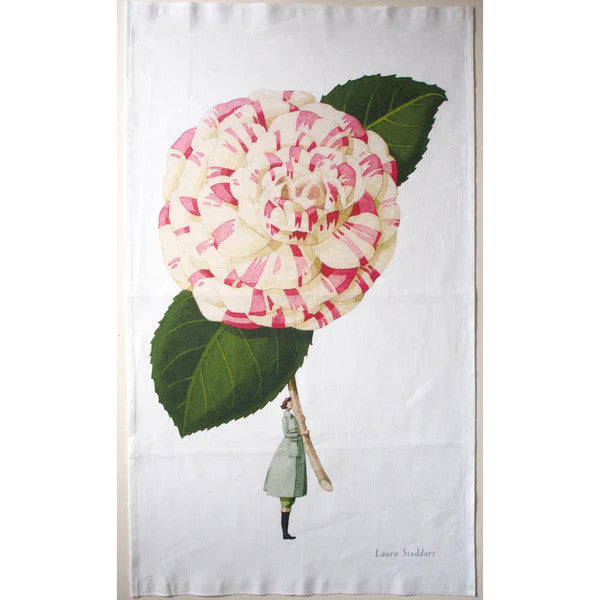 In Bloom Camellia Linen Tea Towel by Laura Stoddart