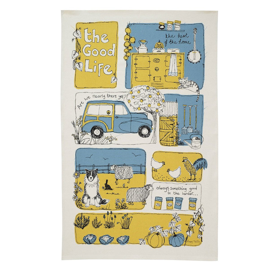 Poppy Treffry The Good Life 100% cotton tea towel.