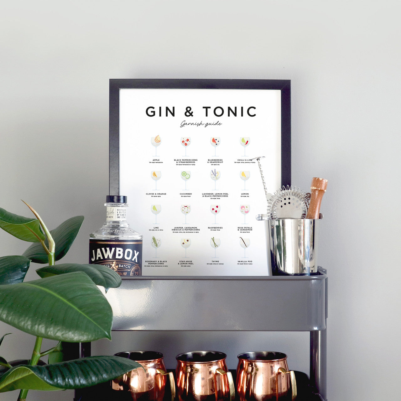 Gin & Tonic Garnish Guide Print - Framed by Everlong Print Co.