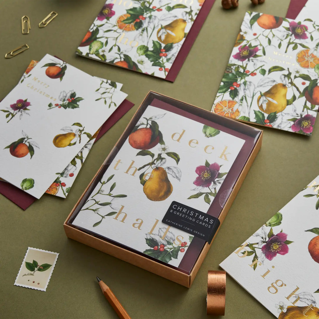 Winter Decadence - Box of 8 Luxury Botanical Christmas Cards