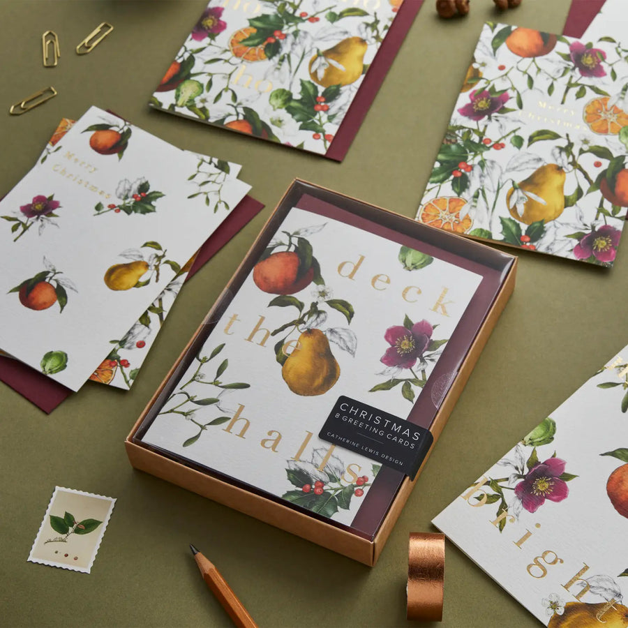 Winter Decadence - Box of 8 Luxury Botanical Christmas Cards