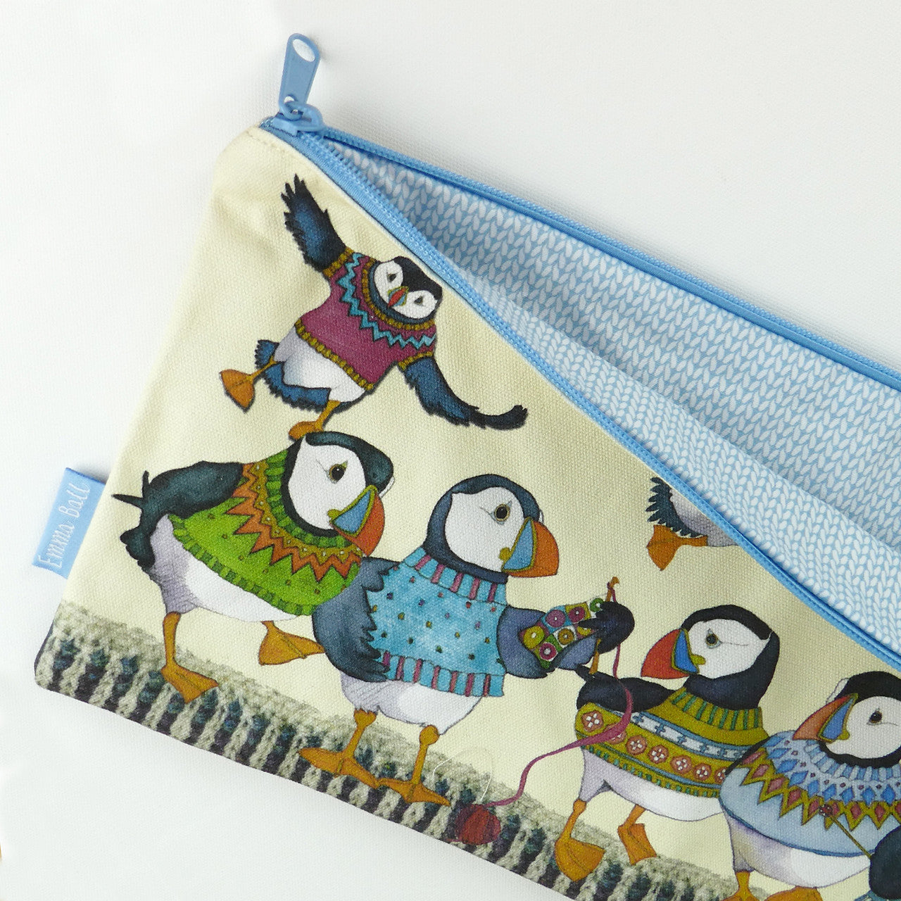 Woolly Puffins Long Project Bag from Emma Ball