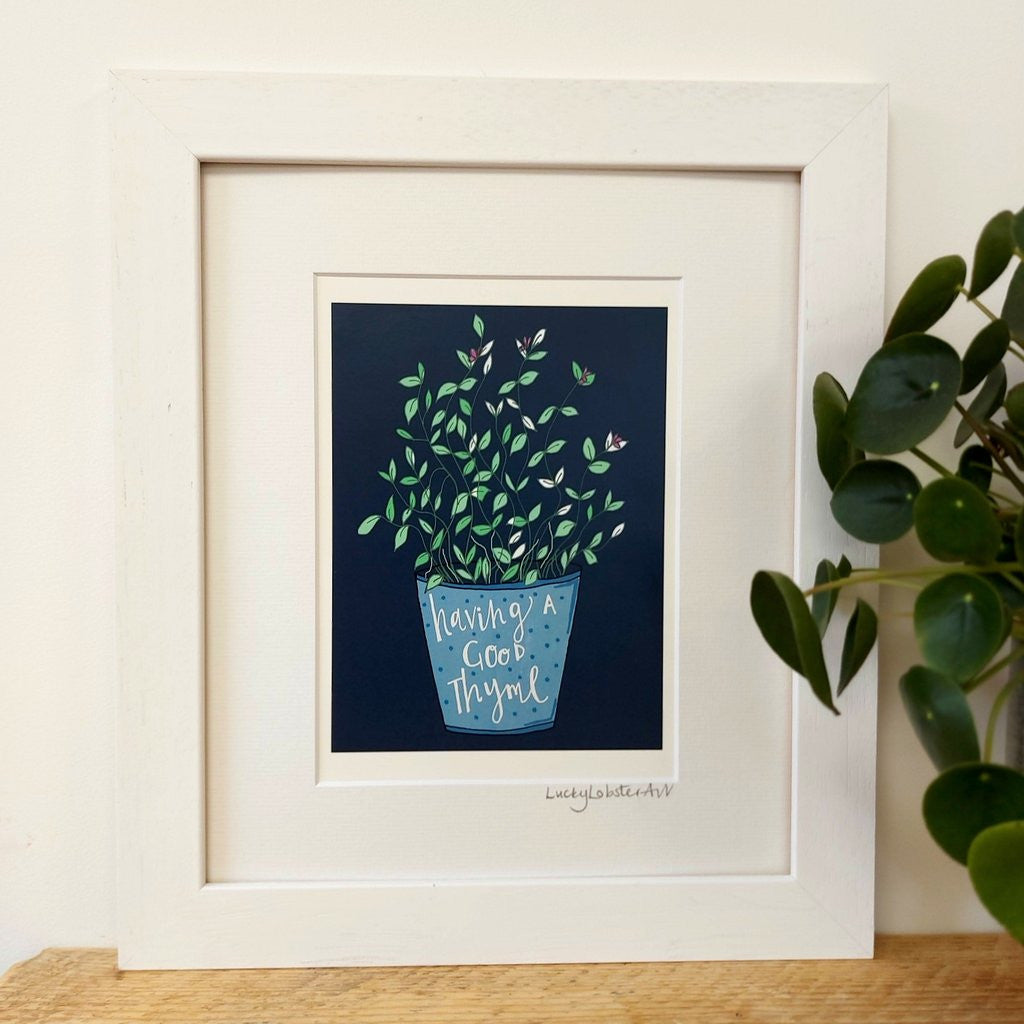 Thyme Plant Print Framed taken from the original lino print artwork from Lucky Lobster Art