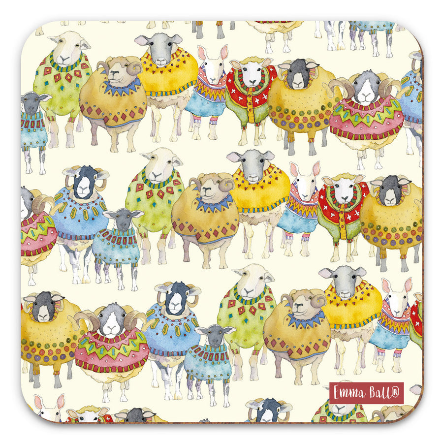 Sheep in Sweaters Coaster by Emma Ball.