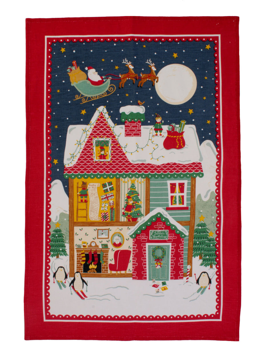 Santa's Workshop 100% cotton tea towel from Ulster Weavers.