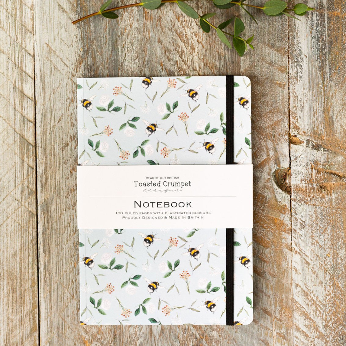 Bees on Duck Egg Blue A5 Lined Notebook