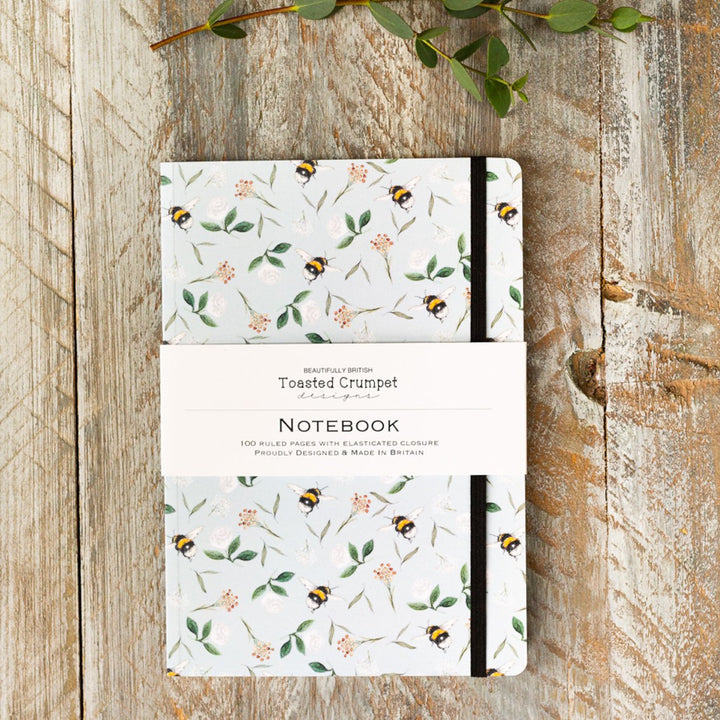 Bees on Duck Egg Blue A5 Lined Notebook