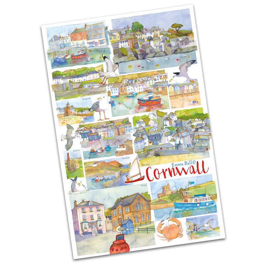 100% Cotton Cornwall Tea Towel from Emma Ball.