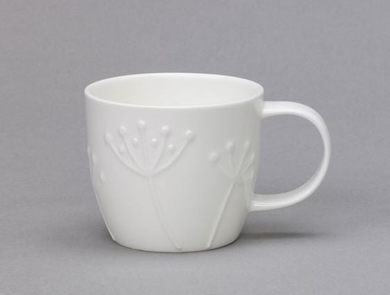 Repeat Repeat's White Bone China Olive Sprig mug. Made in England.