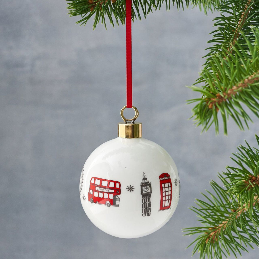 Bone china London Skyline Christmas bauble from Victoria Eggs.
