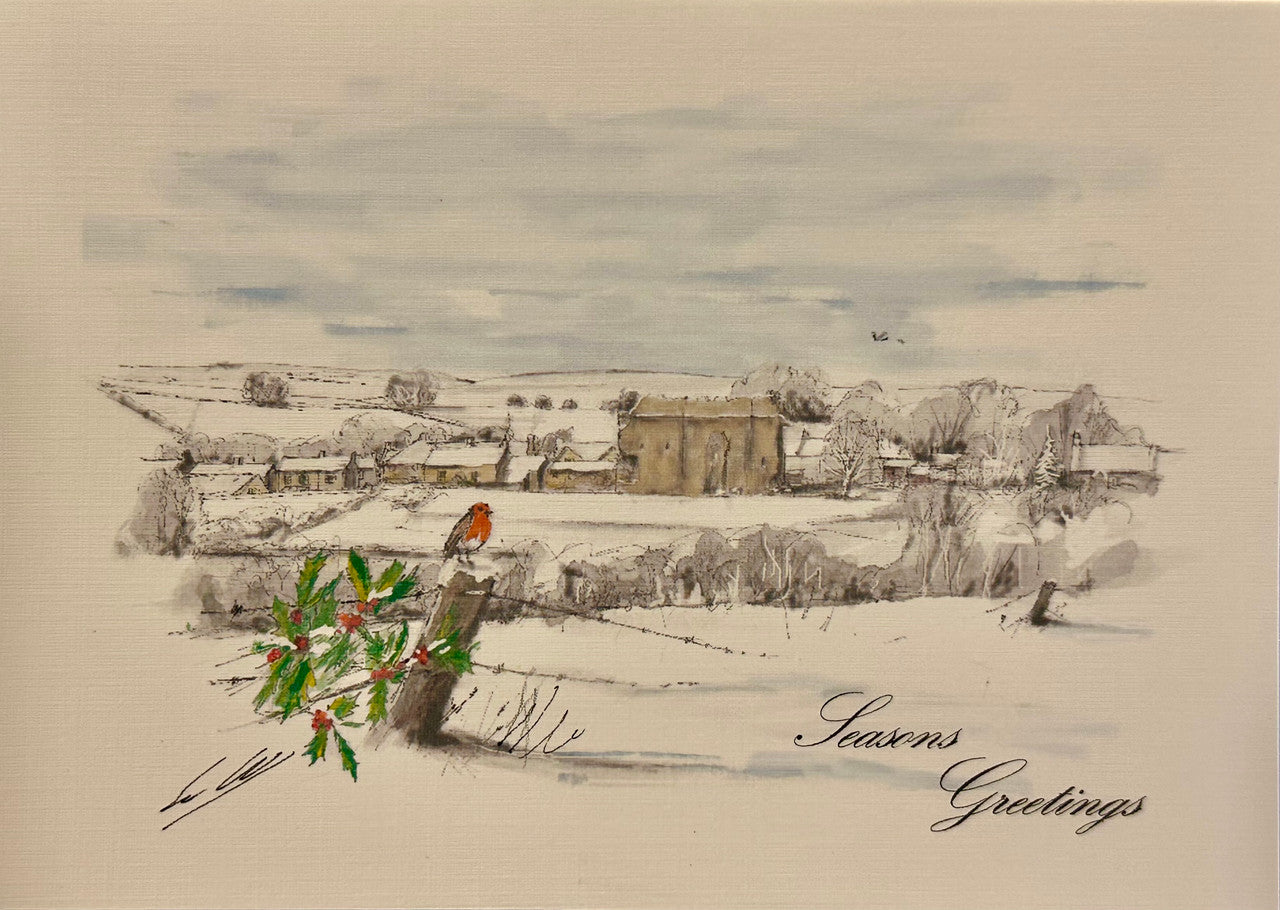 Bowes Castle Seasonal Greetings Card by British Artist Sean Webb