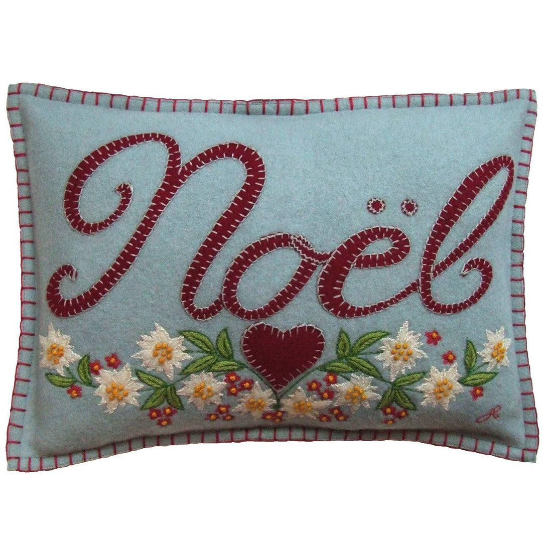 Jan Constantine Alpine Noel hand-embroidered felt cushion in Duck Egg Blue