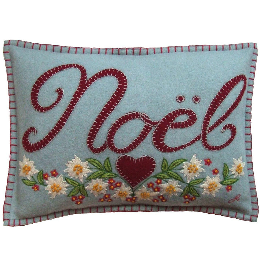 Jan Constantine Alpine Noel hand-embroidered felt cushion in Duck Egg Blue