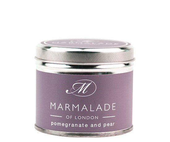 Pomegranate & Pear medium tin candle from Marmalade of London.