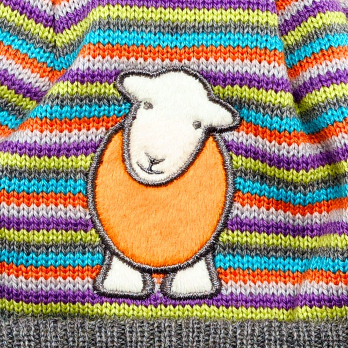 Herdy Multi-Colored Striped Bobble Hat