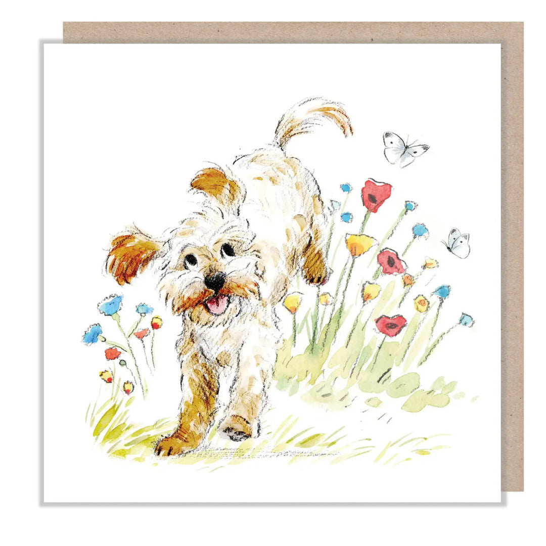 Cockapoo with Flowers & Butterflies Greetings Card by Paper Shed Design