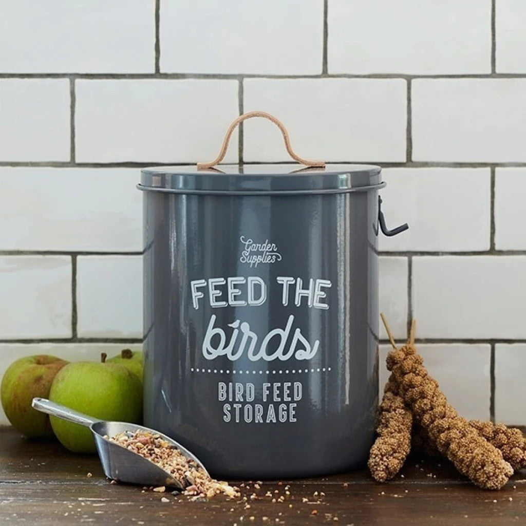 'Feed the Birds' Bird Feed Tin in Charcoal by Burgon & Ball