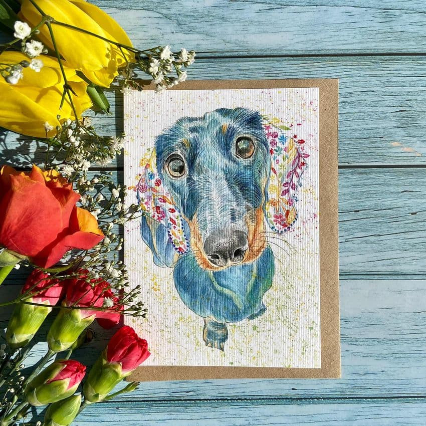 Moose the Dachshund Blank Greetings Eco Card by Jen Winnett 