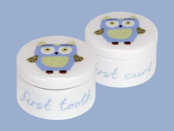 Bone china pair of keepsake boxes by Repeat Repeat.