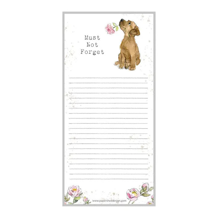 Puppy with Flower Lined Magnetic List Pad by Paper Shed designs.