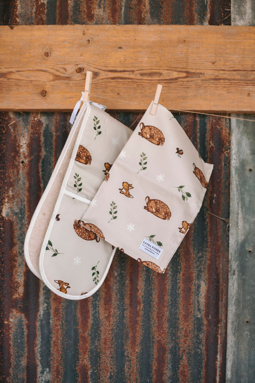 100% Cotton Woodland Animals tea towel By Designer Laura Fisher