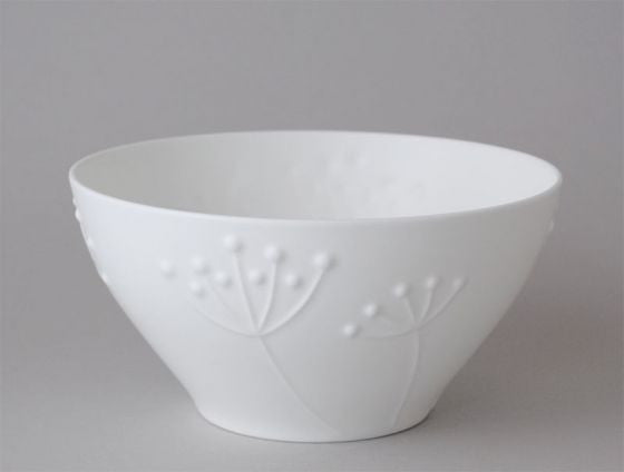 Repeat Repeat's White Bone China Plum Sprig deep bowl. Made in England.