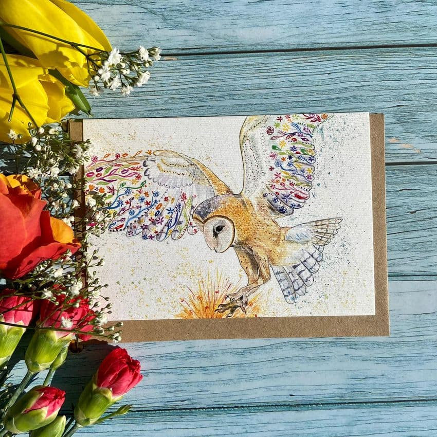 Bunty the Barn Owl Blank Greetings Eco Card by Jen Winnett