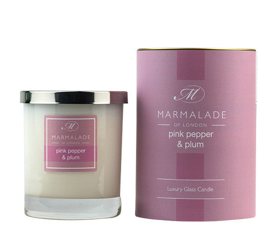 Pink Pepper & Plum glass candle from Marmalade of London.